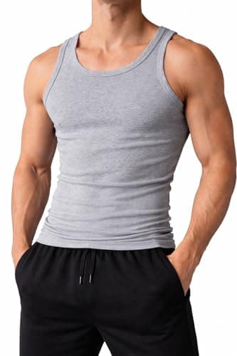 Image of Truebuy® Mens Cotton Vest 100% Cotton Tank Top Grey,Breathable Undershirt Soft Comfortable Everyday Athletic Wear Sleeveless Top for Men S–5XL