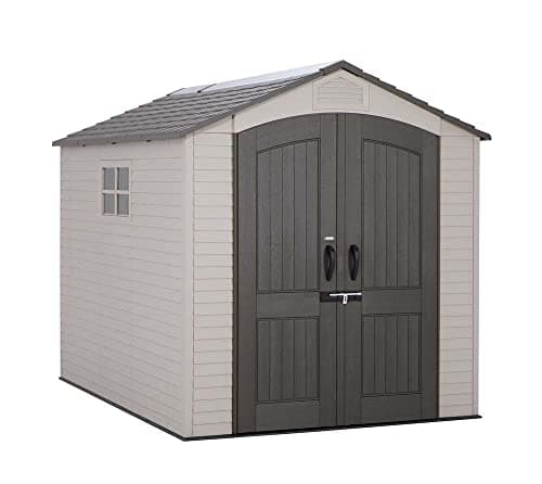 Image of Lifetime 60252 Heavy Duty Garden Storage Shed, 7 x 9.5 ft (204 x 275 cm) Outdoor Workshop, Steel-Reinforced HDPE with Full-Length Skylight, Tan
