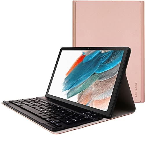 Image of TECHGEAR Keyboard Case for Samsung Galaxy Tab A8 10.5" (SM-X200 / SM-X205) [Strike Folio] PU Leather Case with Detachable Bluetooth Wireless UK QWERTY Keyboard and Stand (Rose Gold)