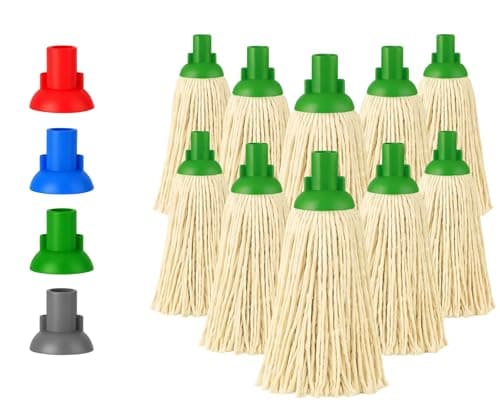 Image of BH | 16 Py Plastic Push Socket Mop Head | 10 Pcs | Green | Wet or Dry Floor Cleaning | Disposable | Replacement | Cotton Thick Absorbent Yarn | Everyday Home, Office, Commercial Use - by BEST HOUSE