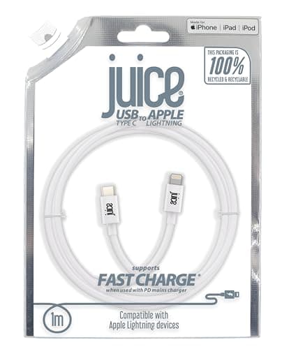 Image of Juice iPhone Charger Cable 1M, MFi Certified Lightning to USB-C Charging Cable Fast Charger for iPhone 14 13 12 11 Pro Max XR XS X 8 SE iPad – White