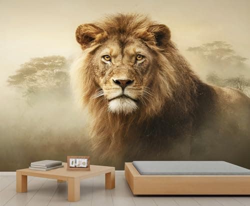 Image of Wild Animals Lion Wallpaper, African Lion Murals for Walls, Vintage Widllife Dining Room Wallpapers Bedroom for Living Room 500 X 300 cm