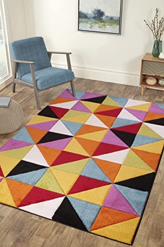 Image of Quality Handcarved Geometric Design Rainbow Multi Coloured Rug in Various sizes Carpet (80x150cm (2'6''x5'0''), Samba Multi)