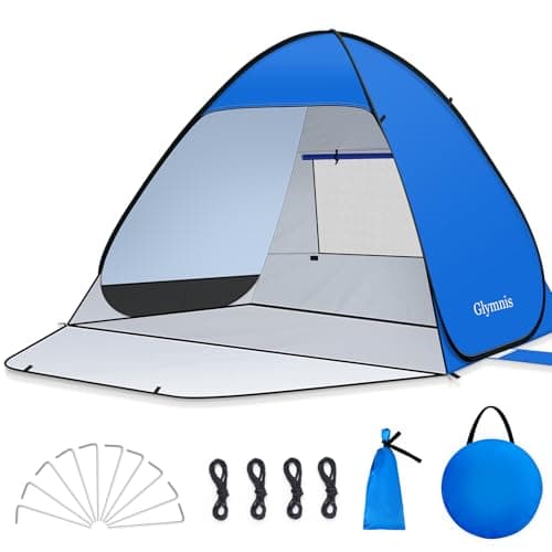 Image of Glymnis Pop Up Beach Tent Small for 1-2 Person/Large for 3-4 Person, UV Protection Beach Sun Shelter with Zipper Porch, Portable Sun Shade Tent for Beach, Garden, Picnic