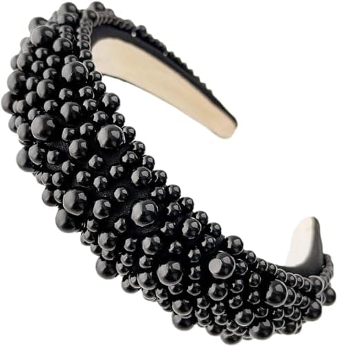 Image of Black Beaded Headband - Black Pearl Effect Hair Band, Comfortable Fashion Alice Band, Hen Party Bridesmaid Mermaid Dress Up - TRIXES