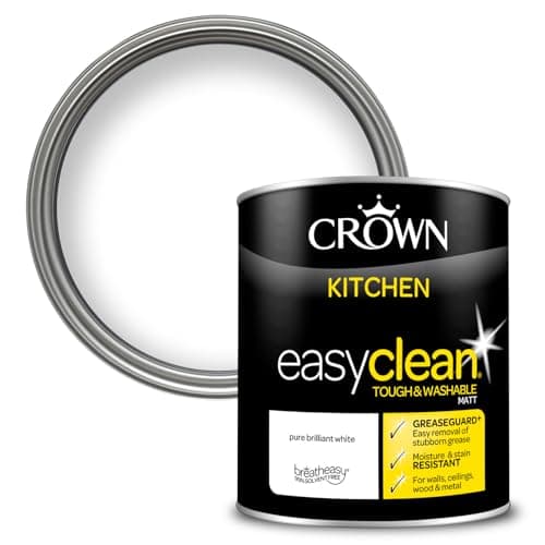 Image of CROWN Pure Brilliant White - Anti Mould Kitchen Paint - Washable, Grease & Steam Resistant - Brilliant White Paint - 1L