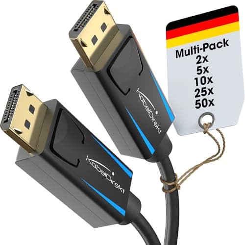 Image of KabelDirekt – 4K & 8K DisplayPort Cable, 240Hz – 2x 5m – Available in 1-5m – DP Cable for all DisplayPort connections (DP 1.4, achieves 8K@60Hz on PCs, Laptops, Gaming Monitors, black)