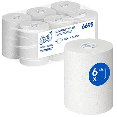Image of Scott Essential Slimroll White Paper Towel Rolls, Airflex Technology, Food Contact & European Ecolabel Certified, Compatible with Aquarius Dispensers, 6 Rolls x 190m (1,140m Total), model nr. 6695