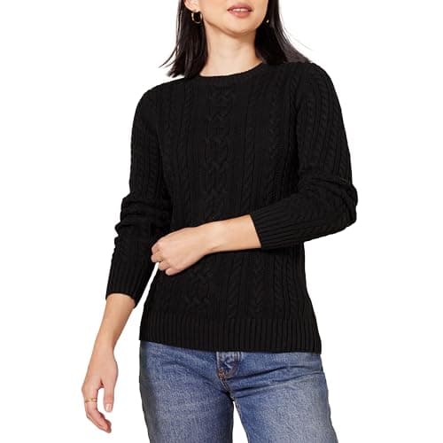 Image of Amazon Essentials Women's Fisherman Cable Knit Long-Sleeve Crewneck Jumper (Available in Plus Size), Black, L