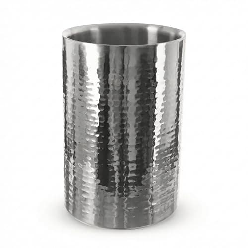 Image of GEEZY Hammered Stainless Steel Champagne & Wine Cooler Bucket - Silver Double Walled Wine Bottle Chiller Ice Bucket - Insulated Prosecco Holder for Indoor Dinner Parties, Outdoor BBQ & Table Service