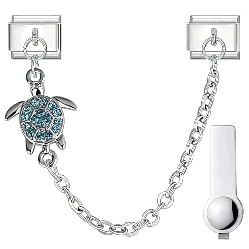 Image of ZEKW Personalized Marine Life Charm – 9mm Stainless Steel Italian Link Bracelet Accessory with Installation Tool, Double Pendant - Blue Turtle