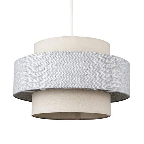 Image of MiniSun | Modern Ceiling Light Shade in a Cream and Grey Herringbone Finish | Pendant Lights, Home Décor & Improvement Essential | Includes 10W GLS Bulb [3000K Warm White] | 30cm Shade Width