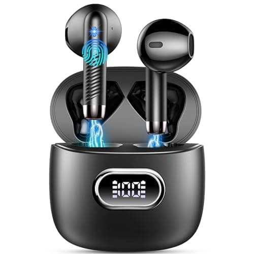 Image of Wireless Earbuds, Bluetooth 5.4 Headphones with ENC Noise Cancelling Mic, HiFi Stereo Bass, 42H Playtime Mini Ear Buds LED Display, IP7 Waterproof, USB-C, In-Ear Wireless Earphones for Android iOS
