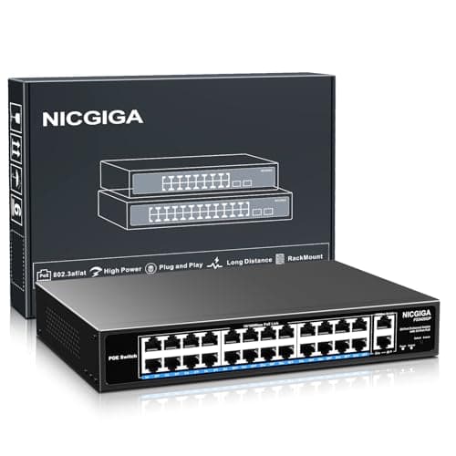 Image of 24 Port PoE Switch Unmanaged, 24 Port PoE+@400W, 2 Gigabit Uplink Ports, NICGIGA 26 Port Network Power Over Ethernet Switch, VLAN Mode, 250m Extend, 19 inch RackMount, Plug and Play.