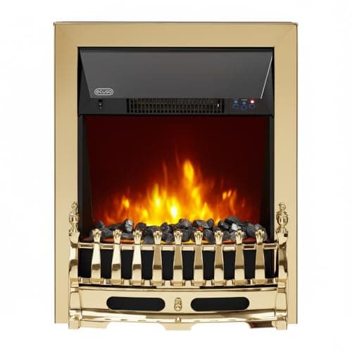 Image of ECOSO Ardor Brass Inset Electric Fire with Built In Fan Heater - 592mm x 482mm