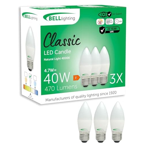 Image of BELL Lighting E27 Screw Bulb LED Candle 3 Pack | ES E27 Screw Light Bulb | Natural White 4000K | 470lm 4.7W | Energy Saving Bulb | 40W Replacement | Non-Dimmable