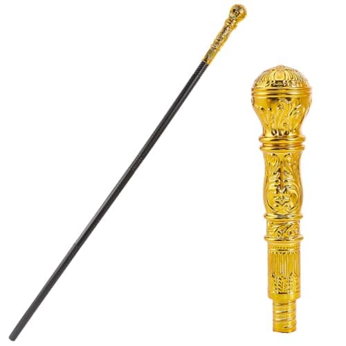 Image of GORGECRAFT Victorian Cane Prop Halloween Cosplay Vintage Walking Stick 146.6cm Antique Plastic Punk Scepter Costume Prop with Golden Top Knob Pretend Play Royalty Wand for Themed Events Stage Shows