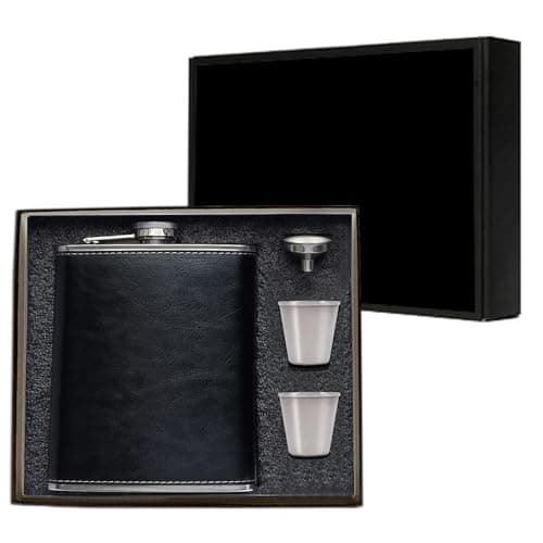 Image of Hip Flask for Liquor, 12 oz Hip Flask Set Stainless Steel Leather Hip Flask with Funnels, Leak Proof Pocket Hip Flask for Men (Black, 18 oz)