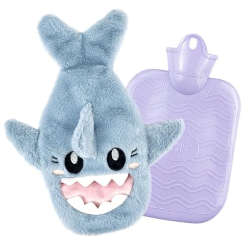 Image of Uzepie 1 L Plush Hot Water Bottle, 2-in-1 Hot Water Bag Shark Hot Water Bottle for Neck, Shoulder, Back Pain Relief, Menstrual Cramps, and Comforting Cold/Hot Therapy