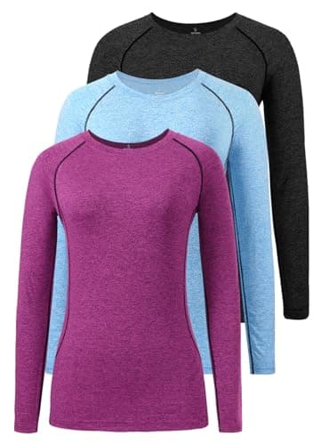Image of Star Vibe 3 Pack Dry Fit Long Sleeve Tshirt for Women Moisture Wicking Long Sleeve Tee Outdoor Compression Running Workout Tops Black/Blue/Rose XL