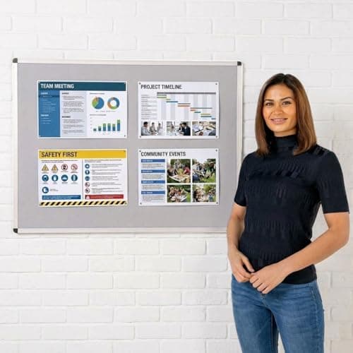 Image of Wonderwall Premium Grey Felt Noticeboard,120 x 90 cm, Anti-Fade Pinboard, Aluminium Frame with Concealed Corner Wall Fixings - Ideal for Office, School, Industry, Hubs, Healthcare