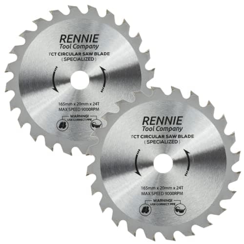 Image of (PACK OF 2) 165mm x 20mm Bore x 24T TCT Cordless Circular Wood Saw Blades Includes. Fits Bosch Makita Ryobi Dewalt DC390, DWE007, DCS391, DC391N Circular Saws etc, Thin Kerf