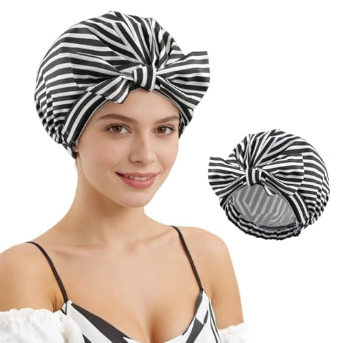 Image of HAGOT Shower Cap for Women, Waterproof Hair Cap for Shower, Double Layer Reusabl, Fits Long Short Hair Curly Hair