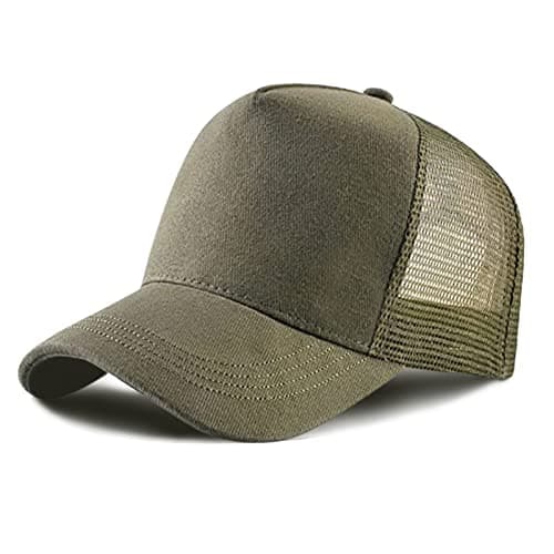 Image of Baseball Cap for Men Women,5 Panel Adjustable Plain Trucker Cap Mesh Back Sports Casual Cap Summer Sun Hat for Unisex (Army Green, One Size)