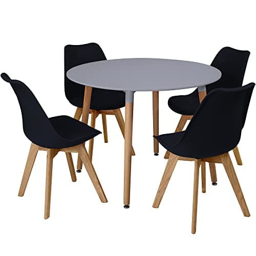Image of Charles Jacobs Grey Circular Dinner Table Set with 4 Dining Chairs - Black