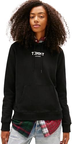 Image of Tommy Jeans Women's Tjw Reg Ess Logo 2 Hoodie Ext Dw0Dw21921 Pullover, Black (Black), XXL