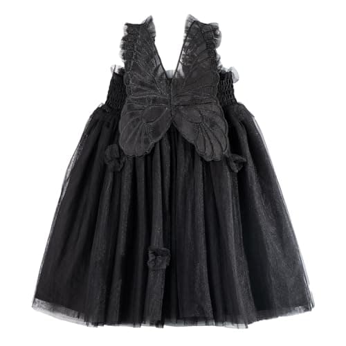 Image of Miipat Baby Girl Dress Tulle Toddler Girls Butterfly Princess Tutu Dresses Sleeveless Baby Flower Girl Dress Birthday Party Black 110 3-4 Years