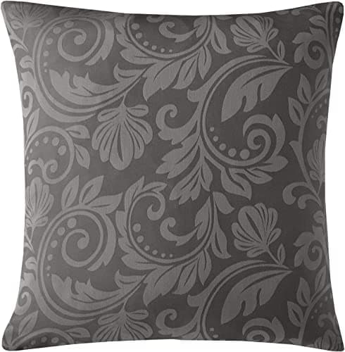 Image of Roseley Cotton Rich Jacquard Cushion Covers 45 x 45cm Floral Prints Zipped Machine Washable Strong & Smooth [Dark Grey 217]
