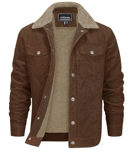 Image of EKLENTSON Fleece Cargo Jacket for Men Sherpa Fleece Lining Trucker Outerwear Winter Thermal Coat,Brown,S