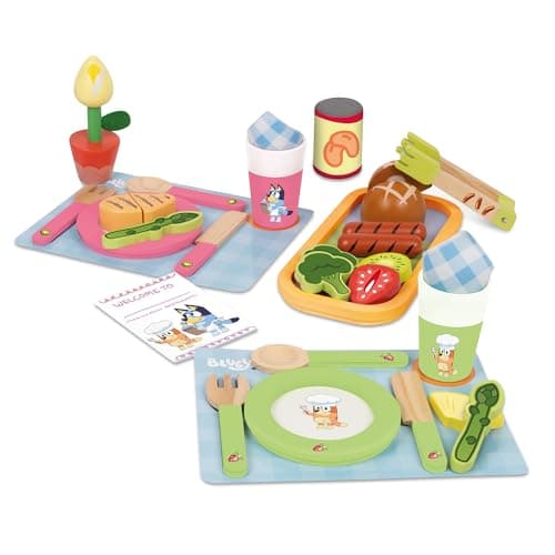 Image of BLUEY - Dine In with Bluey Wooden Toy Set - 32-Piece Role-Play Kit with Magic Asparagus, Plates & Utensils - Imaginative Pretend Play for Kids - FSC Certified, Ages 3+