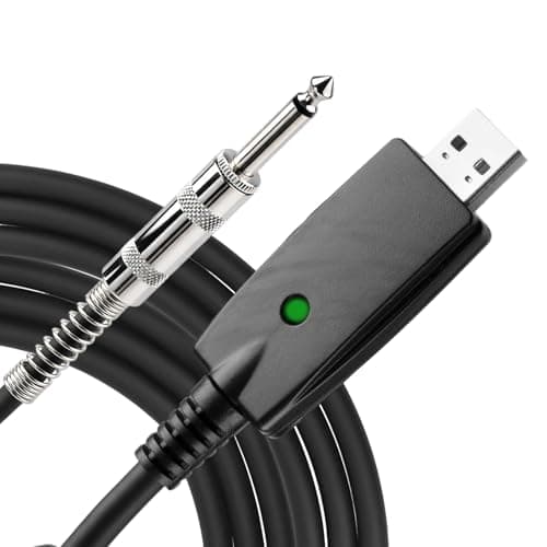 Image of USB Guitar Cable Bass to USB Connection Adapter 6.35mm 1/4 inch Recording Line Compatible with PC Mac Xbox PS4 PS3 PS2 Professional Guitar to PC Link Lead Adaptor Gold-Plated TS Mono Plug 3M/9.8FT