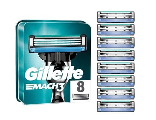 Image of Gillette Mach3 Razor Blades Men, Pack of 8 Razor Blade Refills, Stronger Than Steel Blades, Enhanced Lubrastrip