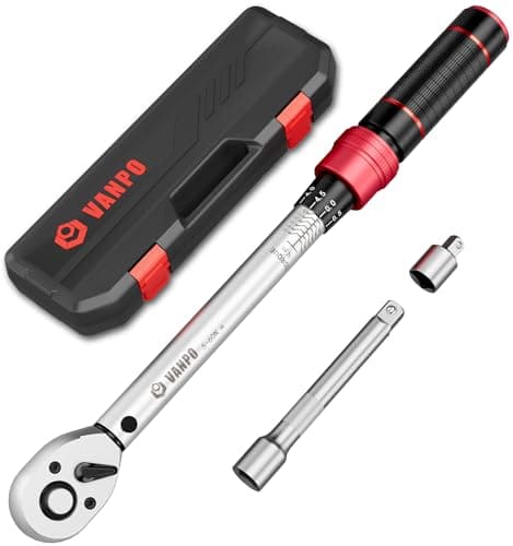 Image of VANPO Torque Wrench 3/8" Drive, 5-60 NM, ±3% Accuracy, 72 Tooth Click Torque Wrench Set with 3/8 to 1/4 Adapter, 125 mm Extension Bar for Bike and Motorcycle, Car Spark