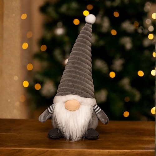 Image of Marco Paul 38cm Grey Standing Christmas Gonk – Super Soft Nordic Plush Gnome Ornament - Furry Santa Figure for Indoor Xmas Décor, Fireplace, Table & Festive Home Display Decoration