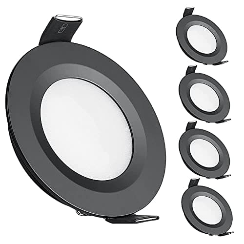 Image of acegoo 4 x 12V LED Recessed Ceiling Lights Campervan Dimmable Downlights for Motorhome Boat Van Caravan Yacht Bathroom, Full Aluminum Round Puck Lights (Black, Cool White 6400K)