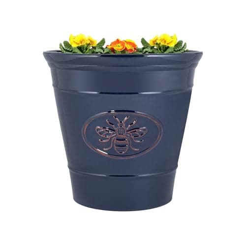 Image of Outdoor Classic Bee Planter | Ceramic Look Round Plastic Flower Pot Glossy Finish | Frost & UV Resistant Traditional Garden Plant Pot | 30 & 40cm | Blue, Brown, Honey (Blue, 40cm - Single)