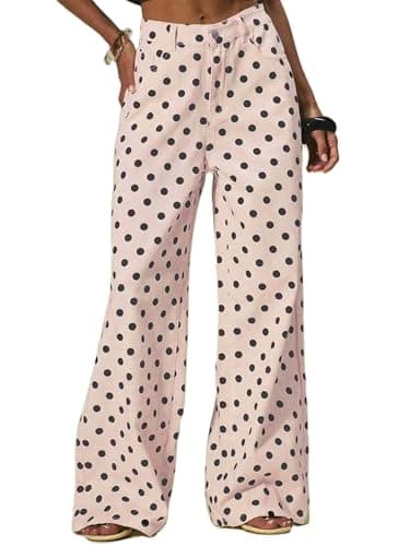 Image of SANSIWU Polka Dot Jeans Women Straight Leg Y2K Boyfriend Denim Pants Low Rise Wide Leg Cute Baggy Jeans (Pink, L)