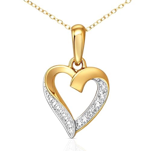 Image of Naava Women's 9 ct Yellow Gold Diamond Heart Pendant and Chain Necklace of 46 cm