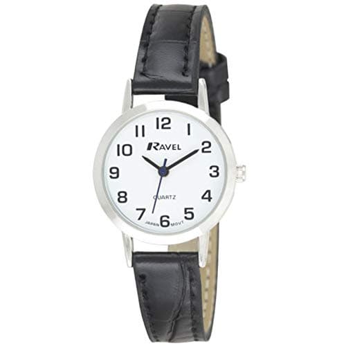 Image of Ravel - Womens Traditional Watch with Clear Numeral Dial - Silver Tone/Black