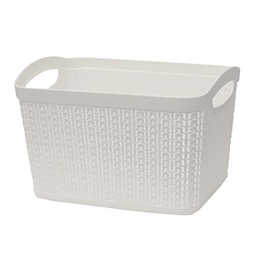 Image of JVL Knit Design Loop Plastic Rectangular Small Storage Basket with Handles, 6.Litres, White, 20 x 26 x 17 cm, 13-353WH