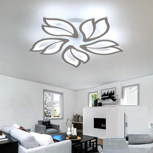Image of Comely LED Ceiling Light, Elegant Flower Design LED Chandelier 60W 6750LM, Ceiling Lighting Fixture for Living Room, Bedroom, Kitchen, Dining Room, Cool White 6500K