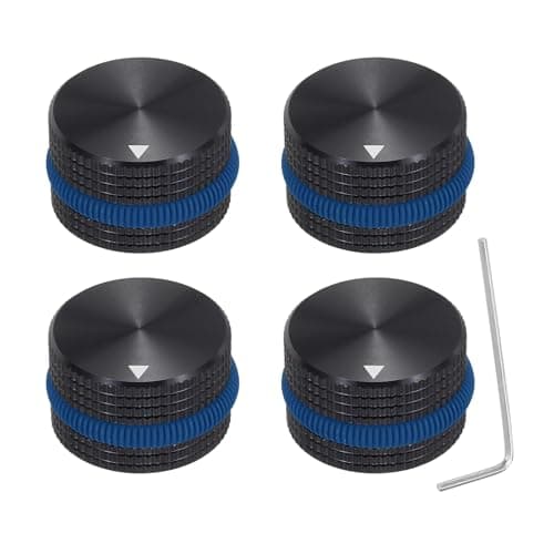 Image of sourcing map 4Pcs Aluminium Potentiometer Knobs, 1/4"(6mm) Volume Audio Control Knobs 15.5mm x 25mm Potentiometer Screw Type for Guitar Bass with Black Blue Rubber Ring and Wrench, Black