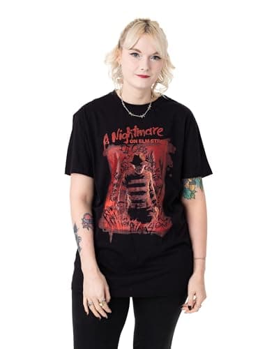 Image of Nightmare On Elm Street Unisex Black Graphic Tee | Freddy Krueger Dreams Short Sleeved T-Shirt | Horror Movie Merchandise | Classic Retro Nightmare Apparel for Men & Women