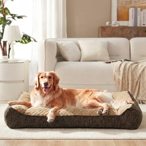 Image of JOEJOY XL Orthopedic Dog Beds Large, Extra Thick Supportive Dog Sofa Pet Bed, Extra Large Dog Bed with Non-slip Bottom&Removable Cover,107x76x24CM(Brown)