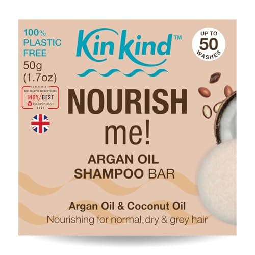 Image of KinKind NOURISH me! Shampoo Bar. Coconut & Argan Oil for hydration. For normal, dry and grey hair. Vegan & Cruelty Free. UK made. Up to 50 washes.50g, cream, Pack of 1