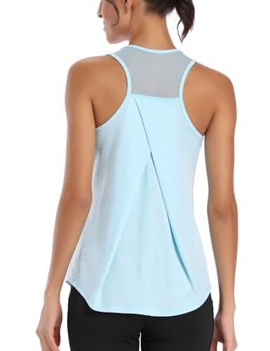 Image of Dawnrole Workout Tank Tops Women Gym Sport Sleeveless Running Tops Yoga Shirts Light Blue
